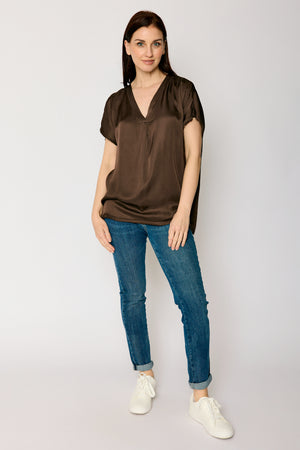 Satin V Neck Raw Edge Tee (5 Colors)