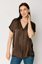 Satin V Neck Raw Edge Tee (5 Colors)