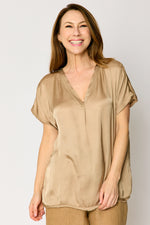 Satin V Neck Raw Edge Tee (5 Colors)