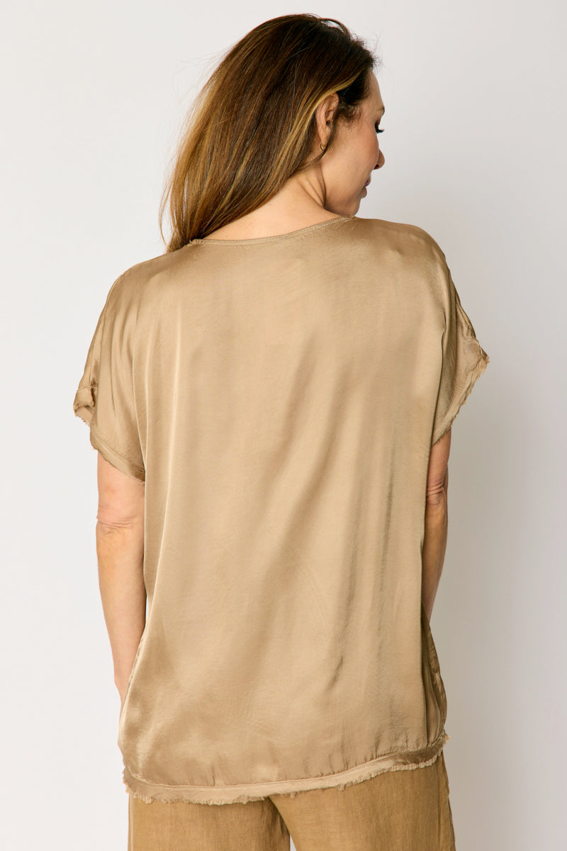 Satin V Neck Raw Edge Tee (5 Colors)