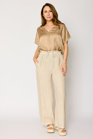 Linen Pant with Raw Edge Trim Waist (4 Colors)