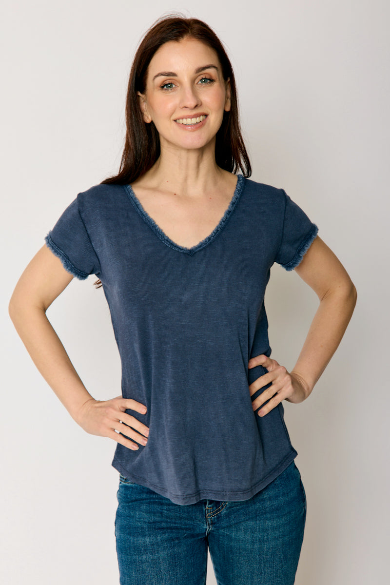 Distressed Ruffle Trim Tee (3 Colors)