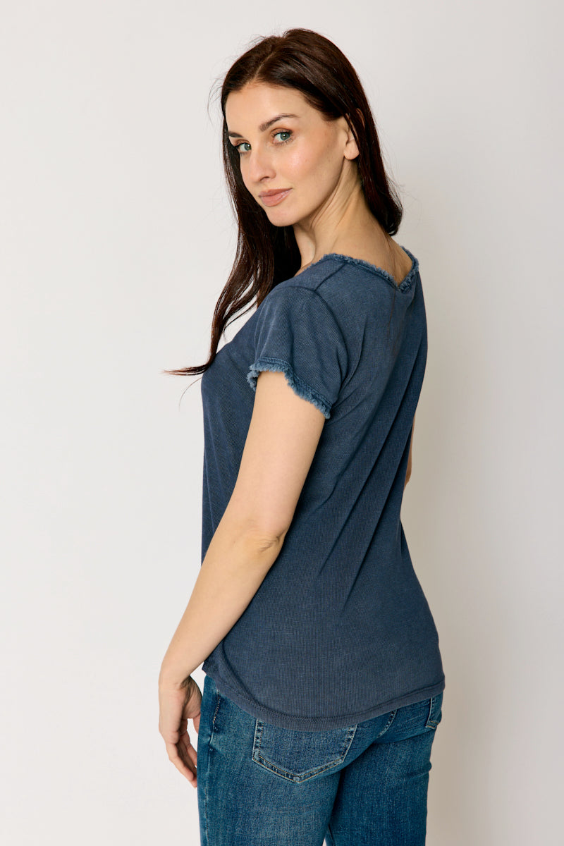 Distressed Ruffle Trim Tee (3 Colors)