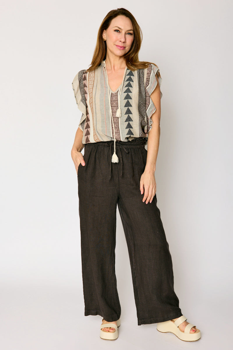 Linen Pant with Raw Edge Trim Waist (4 Colors)