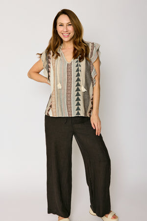 Linen Pant with Raw Edge Trim Waist (4 Colors)