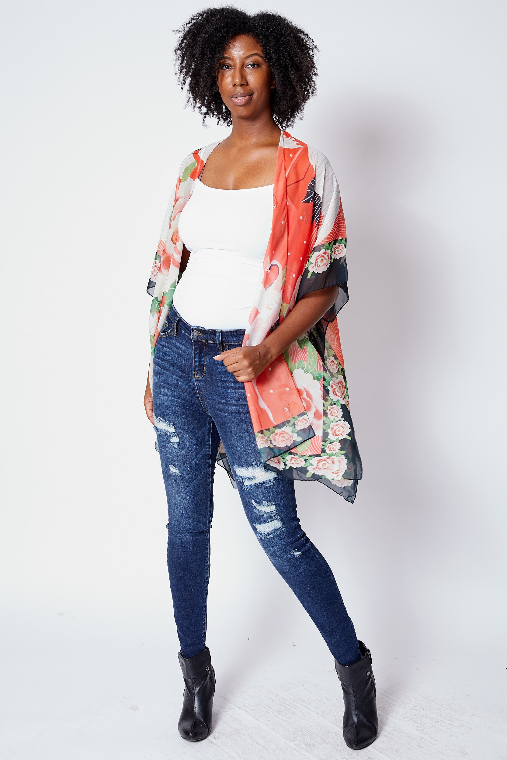 Orange Crane Kimono - Jacqueline B Clothing