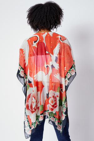 Orange Crane Kimono - Jacqueline B Clothing