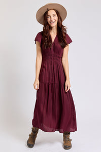 Ruched Short Sleeve Maxi Dress